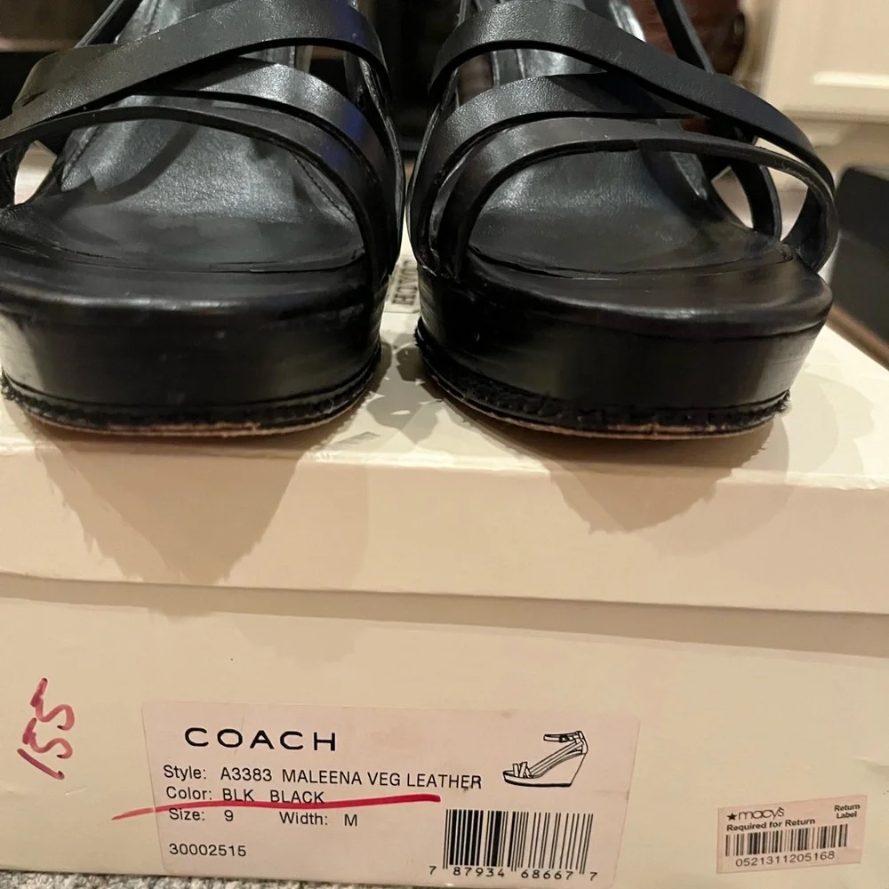 Coach A3383 Maleena Wedge Sandal Veg Leather Black Size 9 - Picture 6 of 7